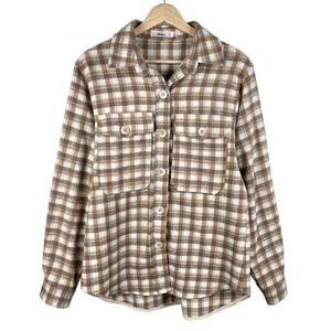 Brown Plaid Flannel Shacket Shirt Jacket Minimalist Preppy Boho Size S